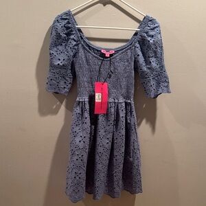NWT Betsey Johnson Blue Eyelet Casual Dress Junior XS